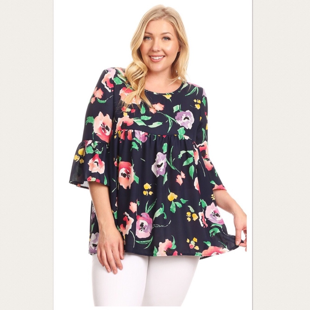 🌺PLUS Floral babydoll  belle sleeve tunic🌺